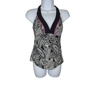 Sweet Escape Tankini Top Sz 8 Black White Paisley Halter Swim Boho  Resort Wear‎
